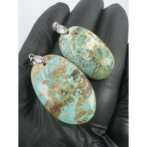 8 Natural Persian Turquoise Pendants Metal Stainless Steel Hook Bulk Lot - Picture 10 of 11